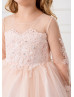 Beaded Lace Tulle Flower Girl Dress With Detachable Train